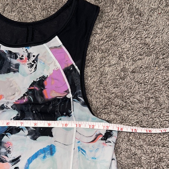 Lululemon Athletica White and Pink Graphic Asymmetrical Tank Top - Picture 2 of 4